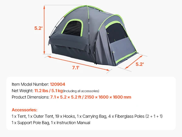 SucceBuy Pickup Truck Tent for Camping, Waterproof PU2000 Truck Bed Camper Shell Truck Bed Tent with Double Layer Design Windows
