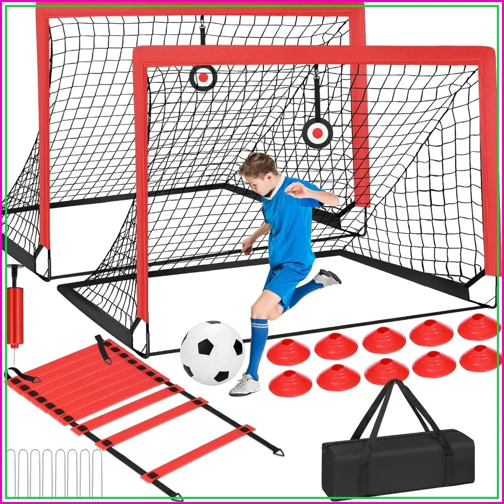 6x4 ft Soccer Goals Set with Portable Net, Ball, Cones, and Carry Bag for Backyard Beach Training