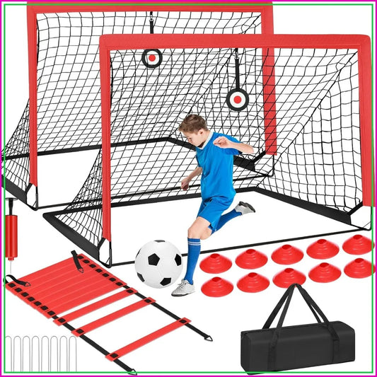 6x4 ft Soccer Goals Set with Portable Net, Ball, Cones, and Carry Bag for Backyard Beach Training