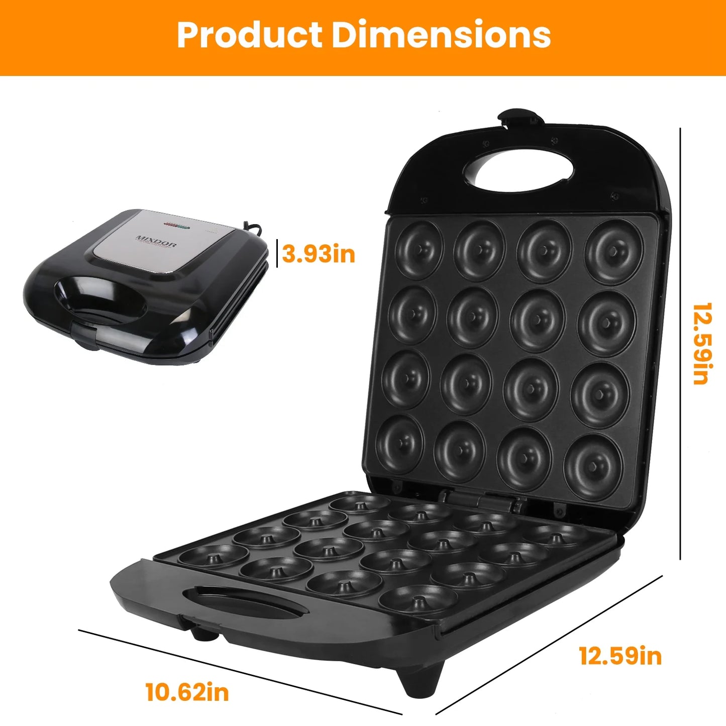1400W Electric Mini Donut Maker 16 Doughnuts Holes Non Stick Baking Machine Breakfast Dessert Snack Baker Appliance - US Local Delivery