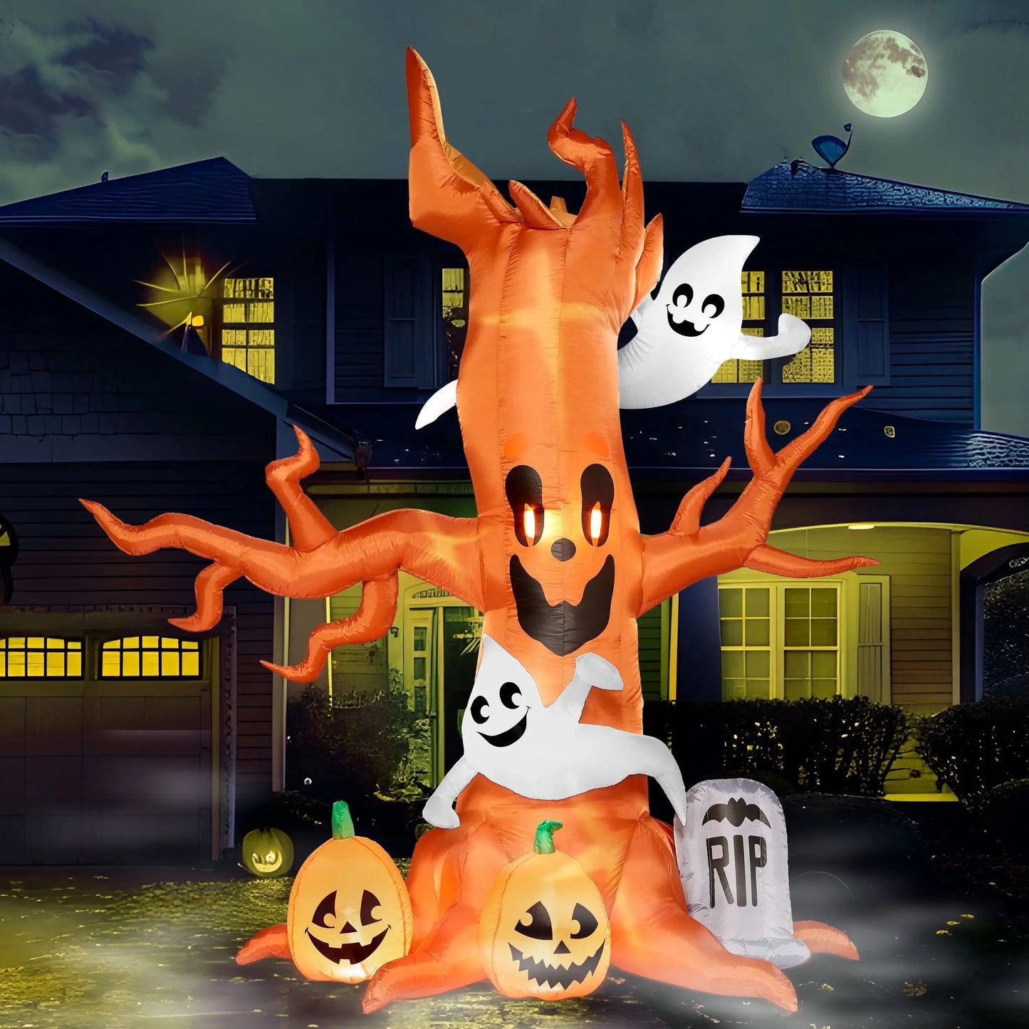 8 FT Tall Scary Tree  Halloween Inflatable Halloween Tree with Ghost and Build-in LEDs Blow up Yard Halloween Inflatables