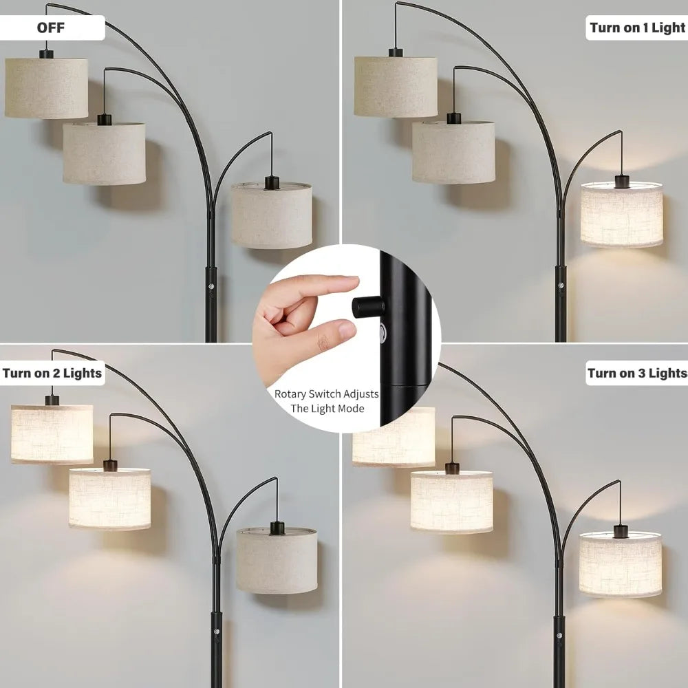 78" Tall Floor Lamp with Hanging Drum Shade, Modern Arc Standing Lamp for Living Room, Bedroom, Office, Corner