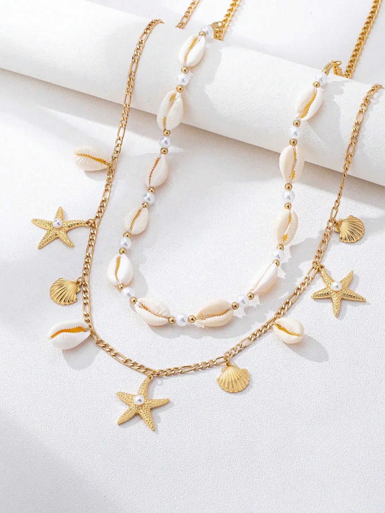 2pcs Bohemian Style Ocean Series Shell & Starfish Beaded Waist Chain For Women