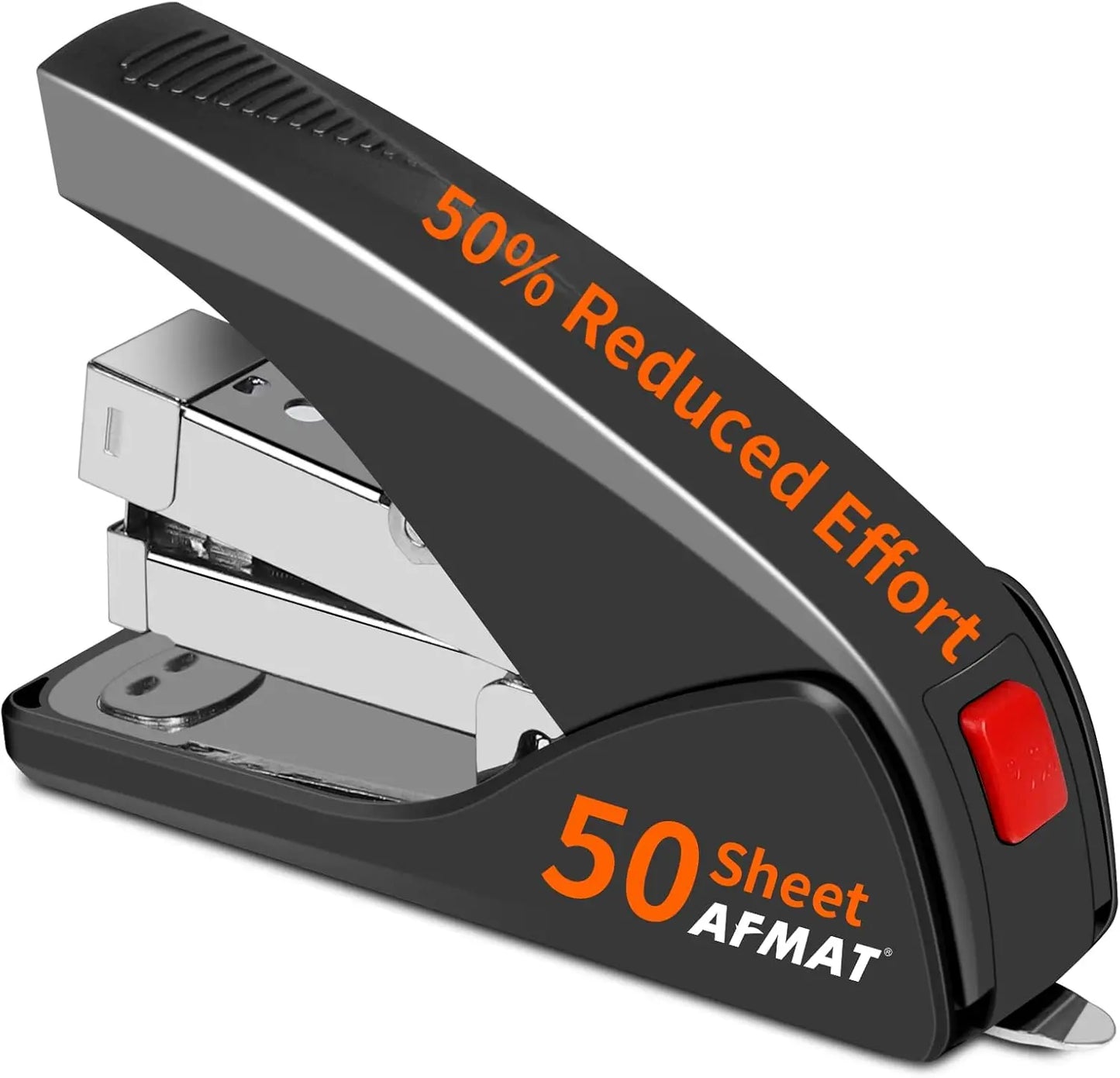 50-Sheet Effortless Stapler, One Finger Operation, Built-in Remover, Space-Saving for Home & Office