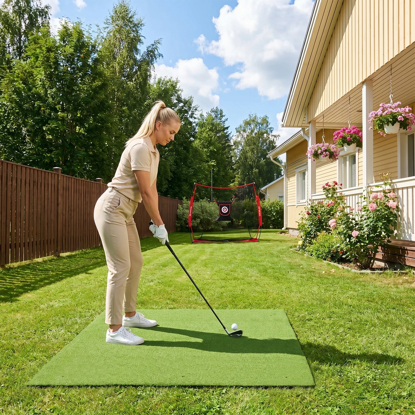 Heavy Duty Golf Hitting Mat 5x4 FT Large Practice Area Commercial Grade Synthetic Turf Training Aid Shock Absorption Non Slip Backing for Indoor Outdoor Driving Range Simulator Backyard Garage with Balls and Tees