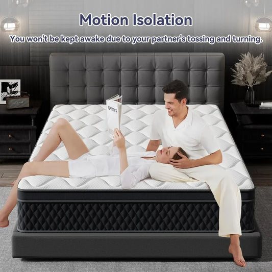 King Hybrid Mattress 10" Thick – Pocketed Coils & Memory Foam Motion-Free Bed (Gel Cooling, 10-Year Warranty)