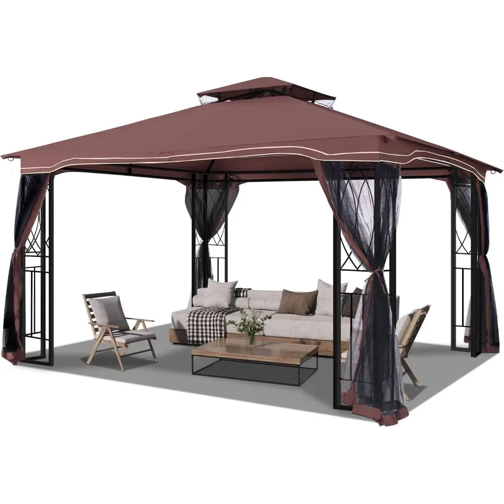Outdoor Patio Gazebo Porch Gazebo with Polyester Roof & Breathable Netting, Best for Garden, Lawn, Backyard Deck