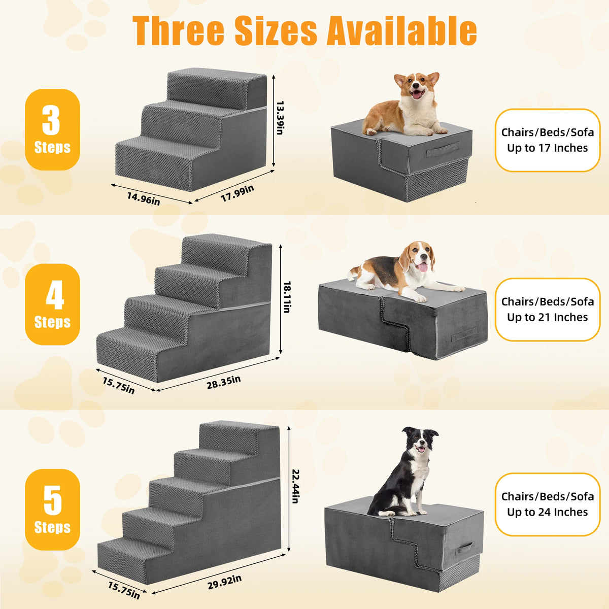 Curved Foam Dog Stairs Ramp for Small Dogs Non Slip Indoor Pet Steps
