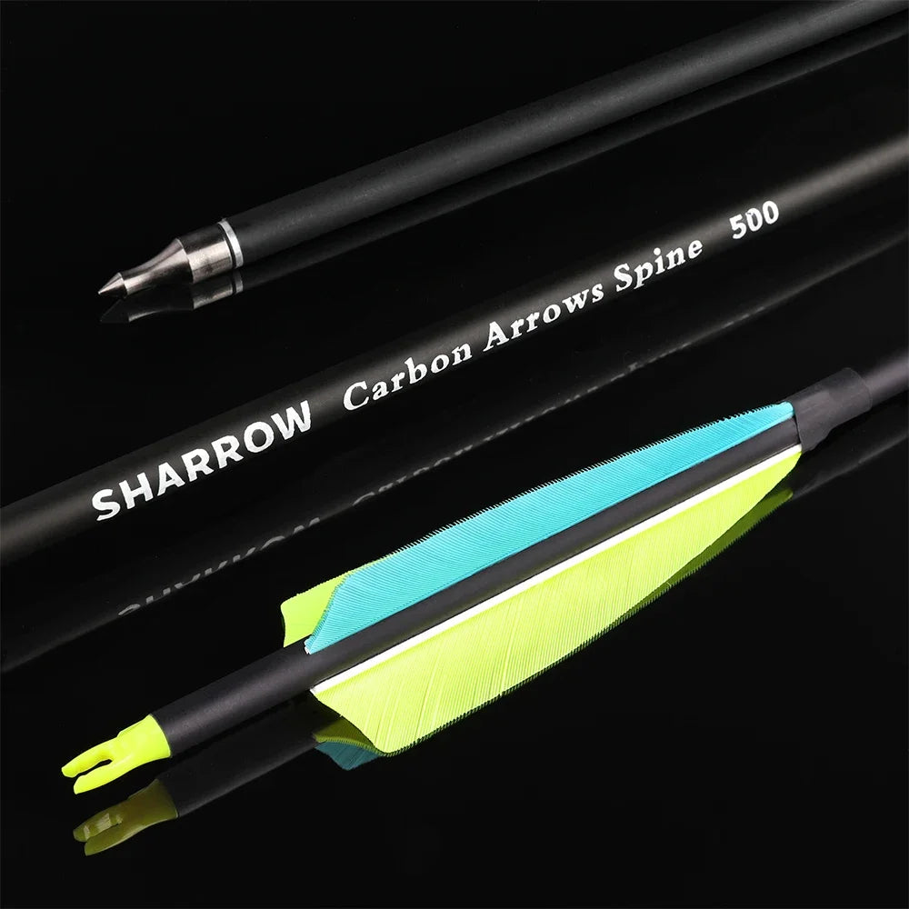 Archery Arrows 12pcs 30 Inch Spine 500 Mixed Carbon with 4" Turkey Feathers 100 Grain Tips for Hunting Target Shooting Practice