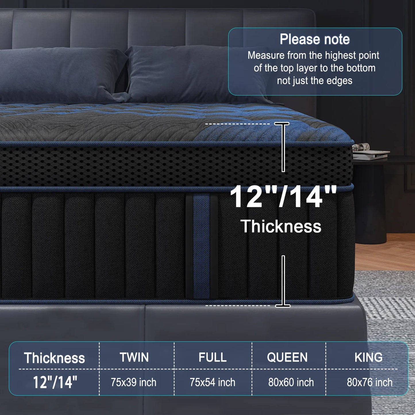 Twin Full Queen King Mattress in A Box, 12/14 Inch Hybrid Memory Mattresses Euro Top Medium Firm for Back & Lumbar Support