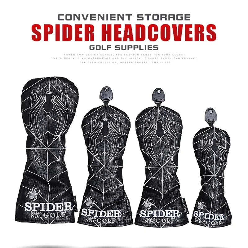 Spider Golf Head Covers PU Leather for Driver Fairway Wood Golf Clubs Durable Water-Resistant Protective Covers Stylish Design for Golf Course Use Golfer Games and Perfect Golf Gift Accessories