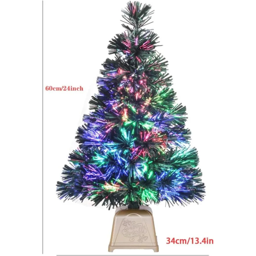 Prelit Mini Christmas Tree Tabletop Artificial Fiber Optic Christmas Trees with Gold Base 24 Inch Ideal for Holiday Decorations