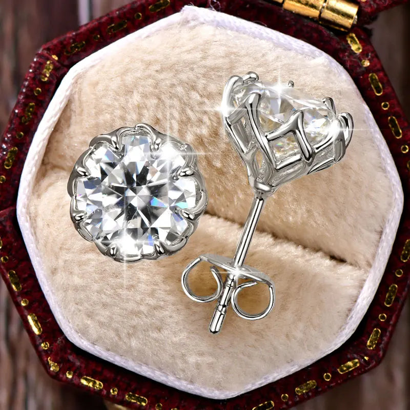 OXTAO Moissanite Circular Stud Earrings for Women 14K Gold Filled Flower Earring Fine Jewelry 6mm/8mm D Color Lab Diamond Gift