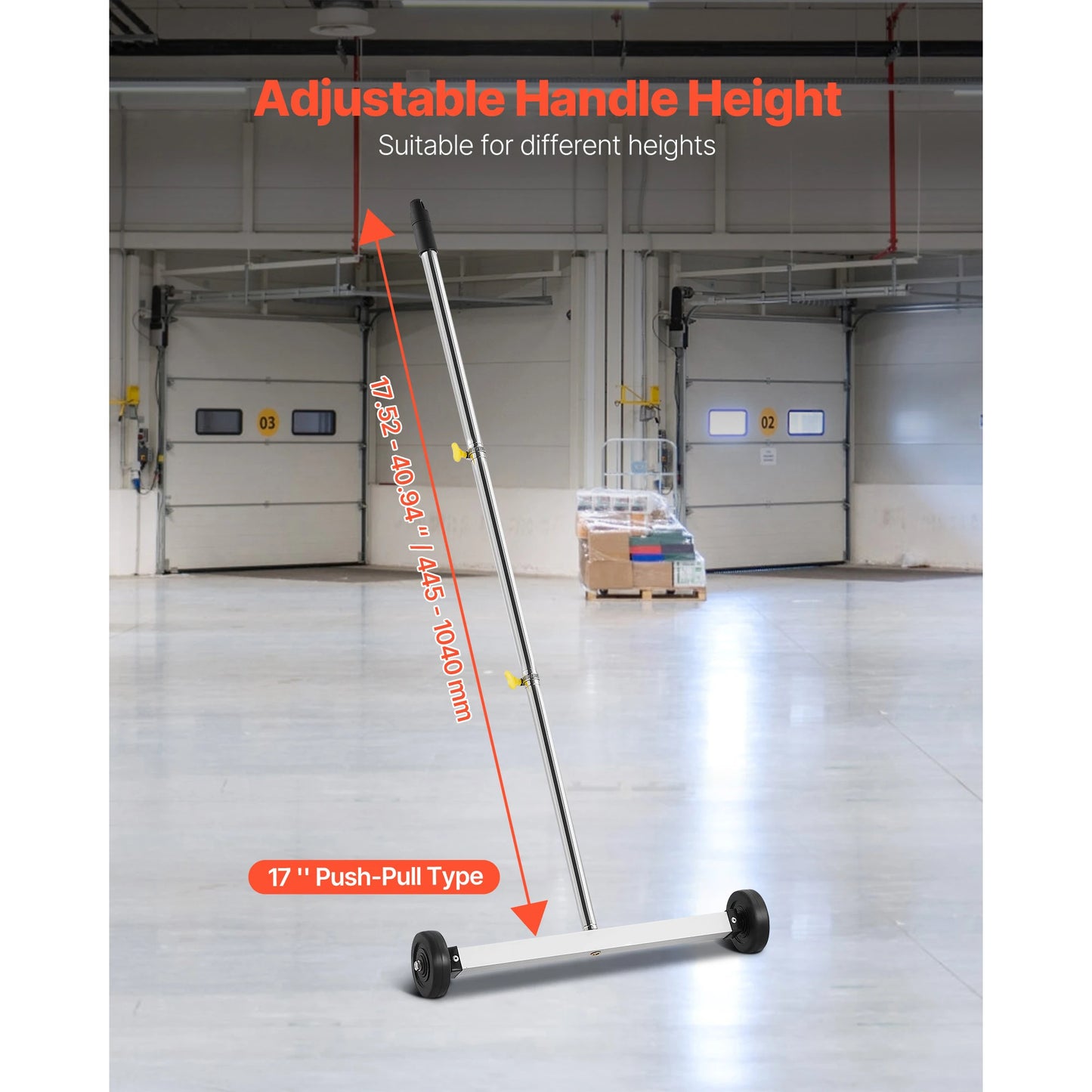 SucceBuy Magnetic Sweeper with Wheels 17 inch 10 lbs Load Capacity with Adjustable Handle, Pick Up Nails and Screws for Garages