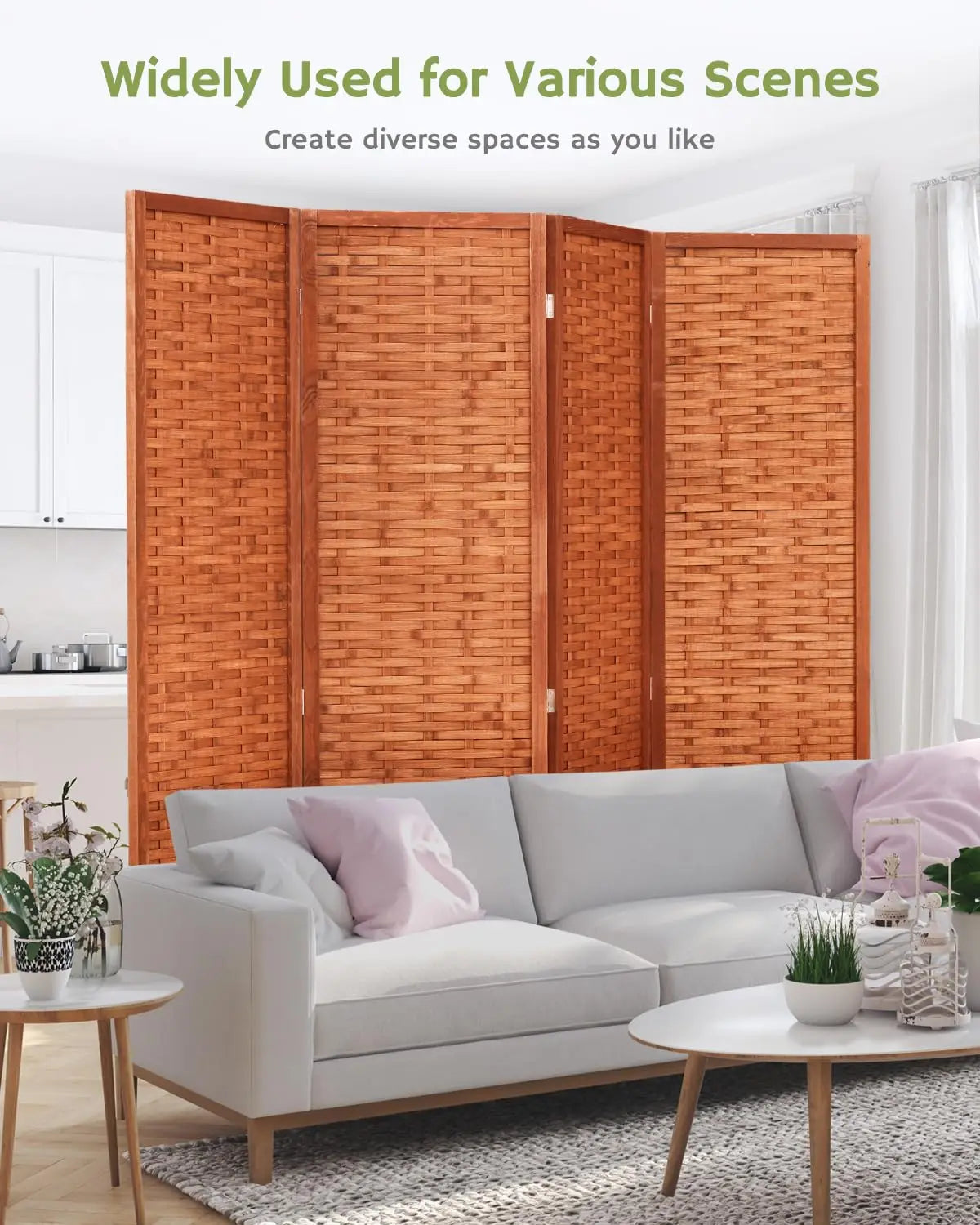 6ft Folding Privacy Screens 4-Panel Freestanding Room Dividers, Reddish Brown, 70.9" H x 79.9" W, Customized