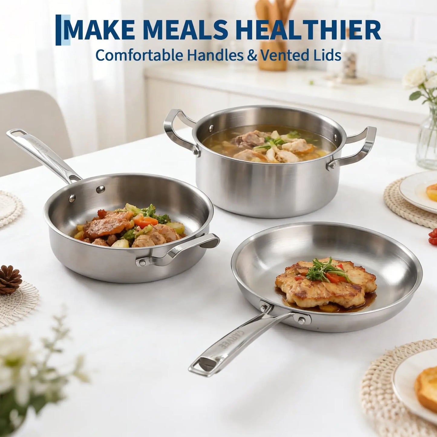 10-Piece Tri-Ply Stainless Steel Cookware Set Heavy Duty Pots And Pans Induction Oven Safe Kitchen Cooking Set