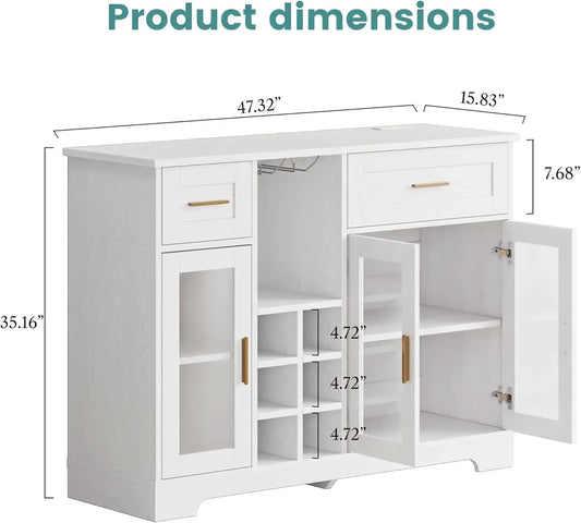 [Flash Sale, Clearance!]Sideboard Buffet Cabinet with Storage Bar Cabinet with Wine Racks Glass Doors Built-in Power Outlet Mode