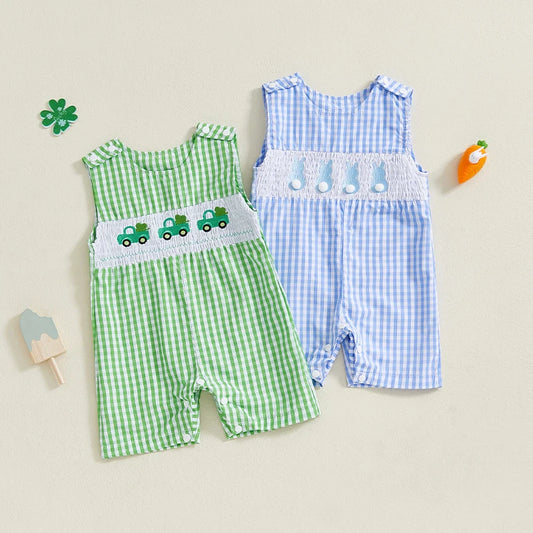 Infant Unisex Bodysuits Sleeveless Round Neck Clover Rabbit Embroidery Baggy Playsuits Toddler Sleepwear s