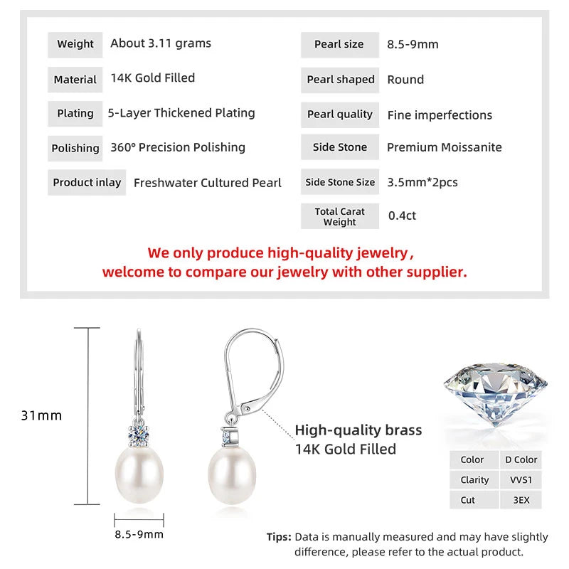 OXTAO 2026 New Pearl Stud Earrings 14K Gold Filled Vintage Style 8.5-9mm Natural Freshwater Pearl Earring For Women Jewelry Gift