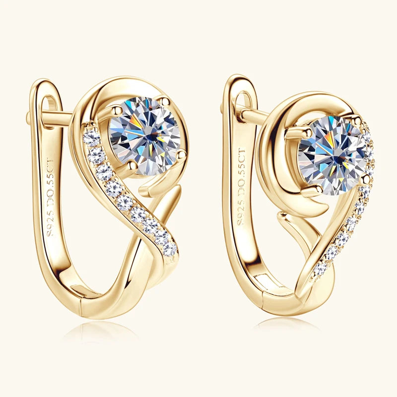 OXTAO U Moissanite Hoop Earring with Certificate 5mm D Color Female Jewelry 925 Sterling Silver Wedding Party Huggie Earring