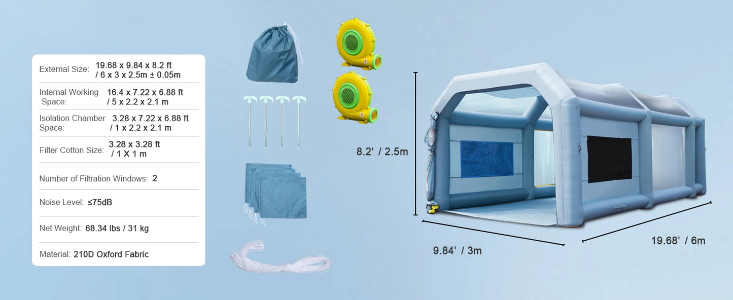 SucceBuy Inflatable Paint Booth with Blowers Inflatable Spray Booth Powerful Spray BoothCar Paint Tent Air Filter System