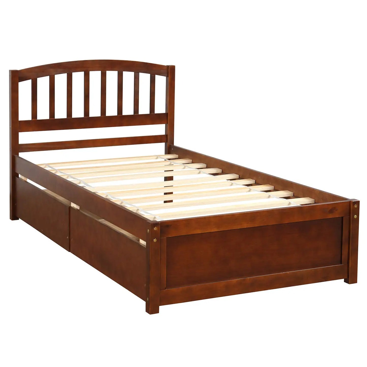 Twin Wood Platform Bed Frame with Storage Drawers Headboard Walnut, Customized