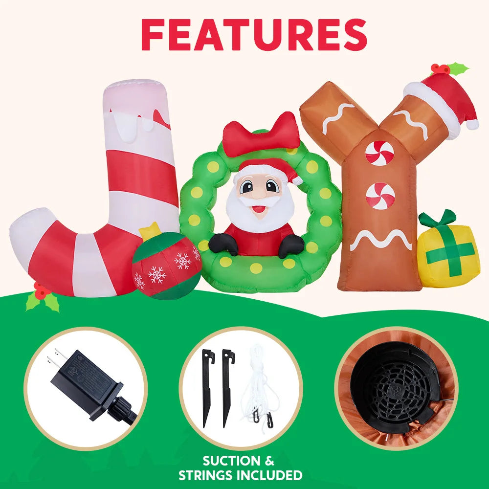 8 FT Long Christmas Inflatable Decoration Blow Up Joy with Santa with Build-in LEDs for Xmas Party Decor Christmas Gift