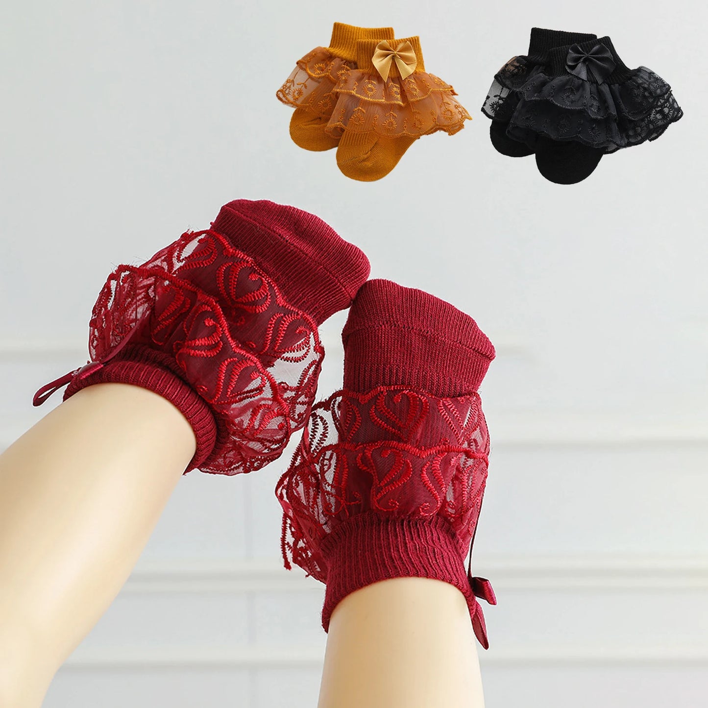 6 pairs of baby girl mid-calf socks with lace ruffle trim, breathable and comfortable lace socks, cute princess socks