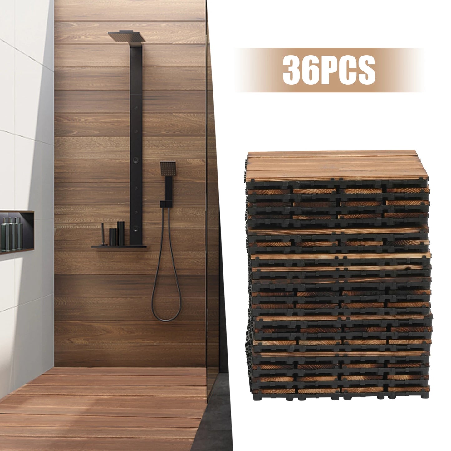36 Pieces of 30 * 30cm Spliced Wooden Flooring, Terrace Wooden Flooring Tiles, 12 Inches X 12 Inches, Outdoor Waterproof