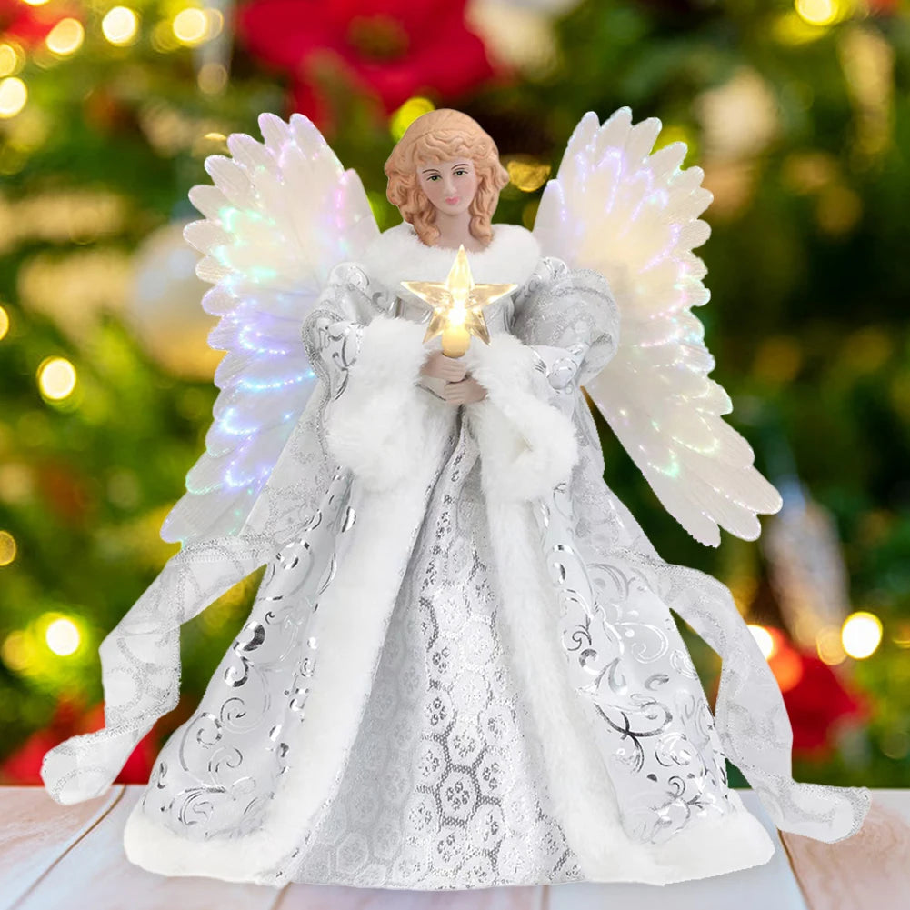 Christmas Angel Pendant Light Christmas Tree Toppers Delicate White Angel Ornaments Christmas Tree Top Decor Glowing Angel Doll
