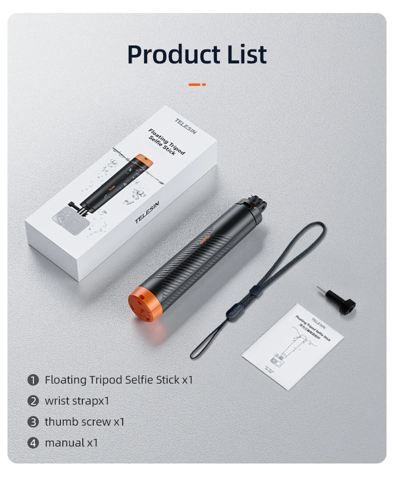 TELESIN 4 in 1 Selfie Stick Floating Hand Grip Tripod Waterproof Extendable Selfie Monopod for GoPro DJI OSMO Action Insta360