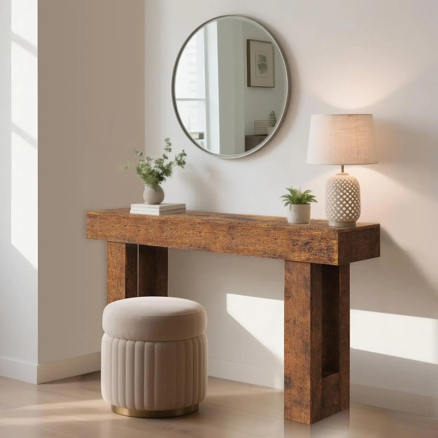 63 Inch Console Table, Farmhouse Entryway Table with Rustic Wood Finish, Long Sofa Table Behind Couch for Living Room, Hallway, Foyer and Home Decor