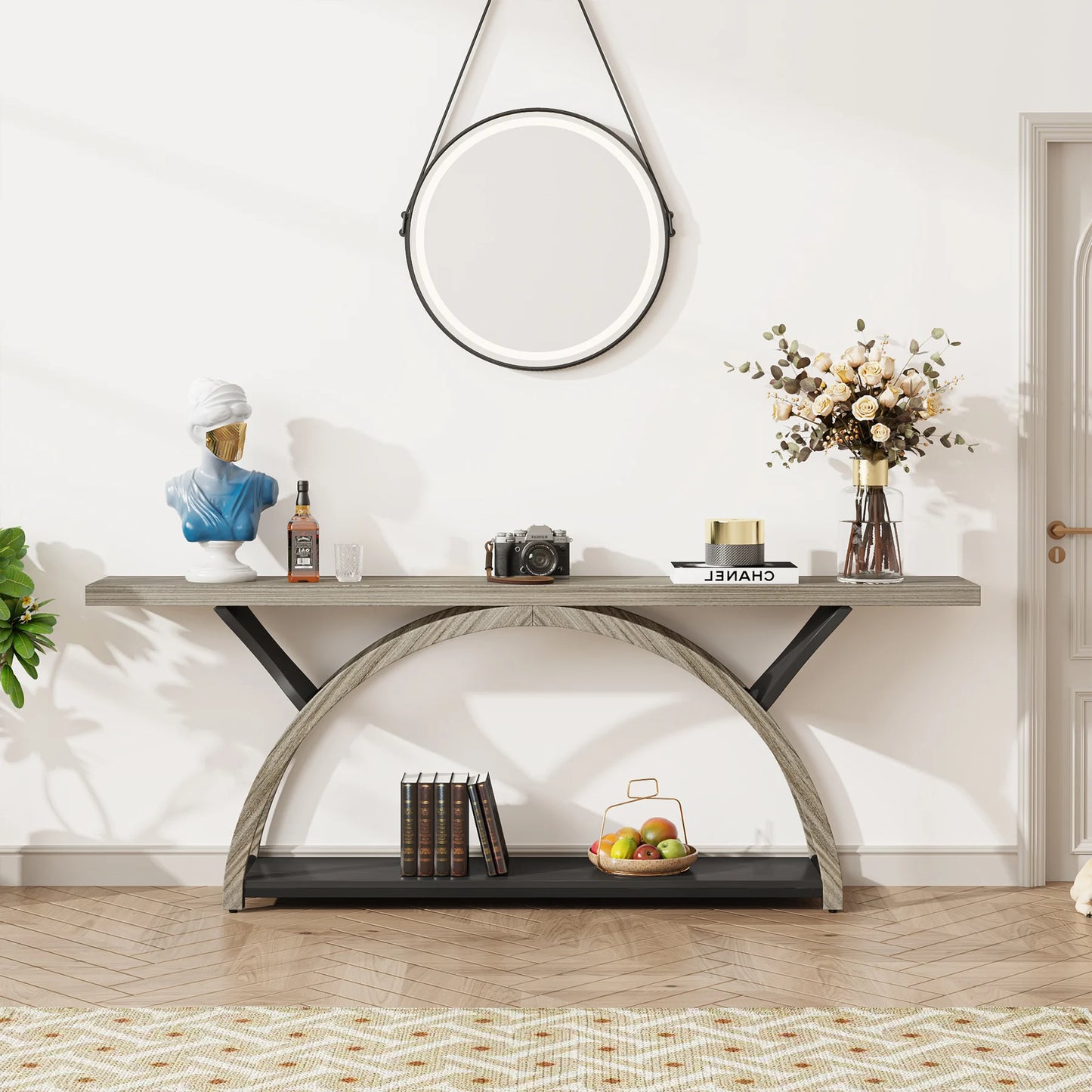 LITTLE TREE 70.87" Console Table with Storage Shelf, Narrow Long Sofa Table Behind Couch Table, 2-Tier Rustic Entryway Table