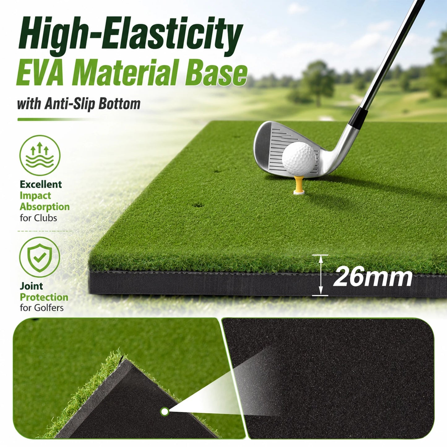 Heavy Duty Golf Hitting Mat 5x4 FT Large Practice Area Commercial Grade Synthetic Turf Training Aid Shock Absorption Non Slip Backing for Indoor Outdoor Driving Range Simulator Backyard Garage with Balls and Tees