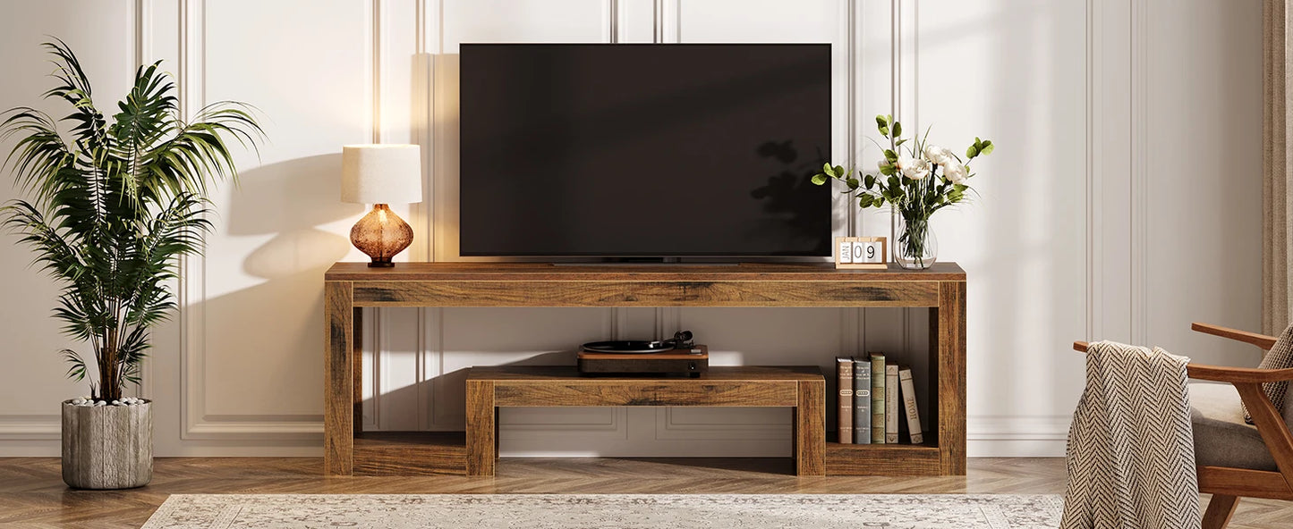 Tribesigns 63-Inch TV Stand for 55/60/65-Inch TVs, Farmhouse Entertainment Center with Open Storage Shelves, Rustic Brown Television Console for Living Room, Bedroom