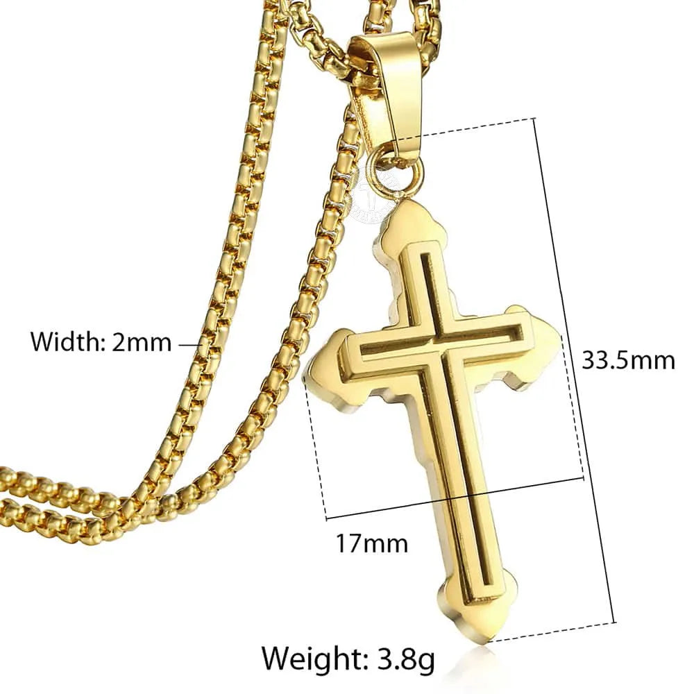 Hermah Stainless Steel Cross Pendant Necklace for Men Women Gold Silver Color Double Layers Cross Necklace Religious Jewelry
