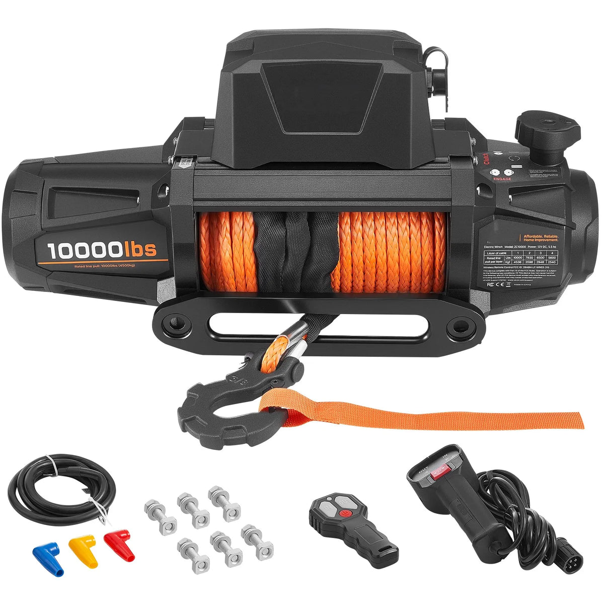 SucceBuy 10000 12000 13500 Lb 12V Electric Winch With 90 Ft Synthetic Rope