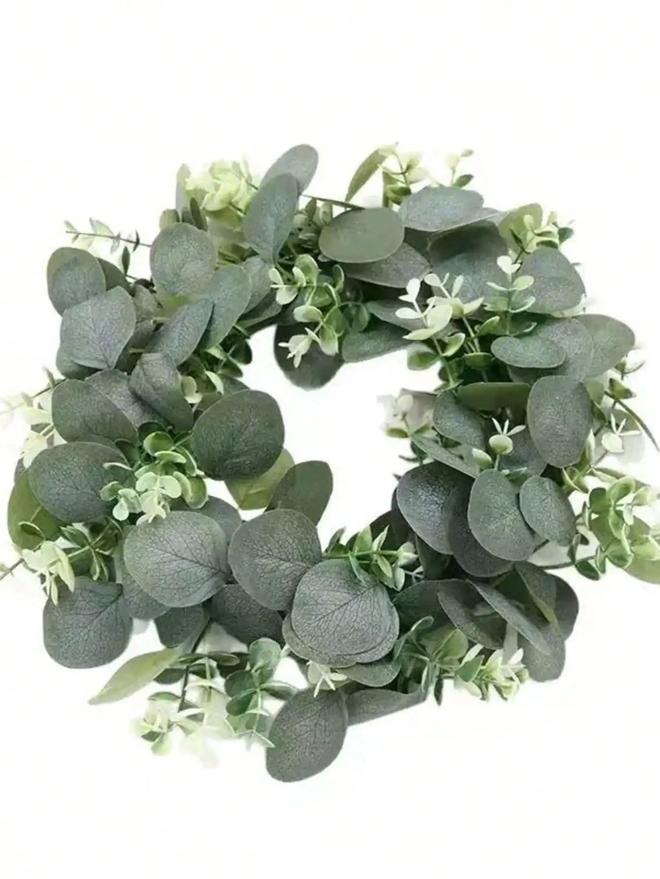 1pc Green Eucalyptus Wreath, Artificial Rustic Style Wreath, Suitable For Door, Wall, Window Decor