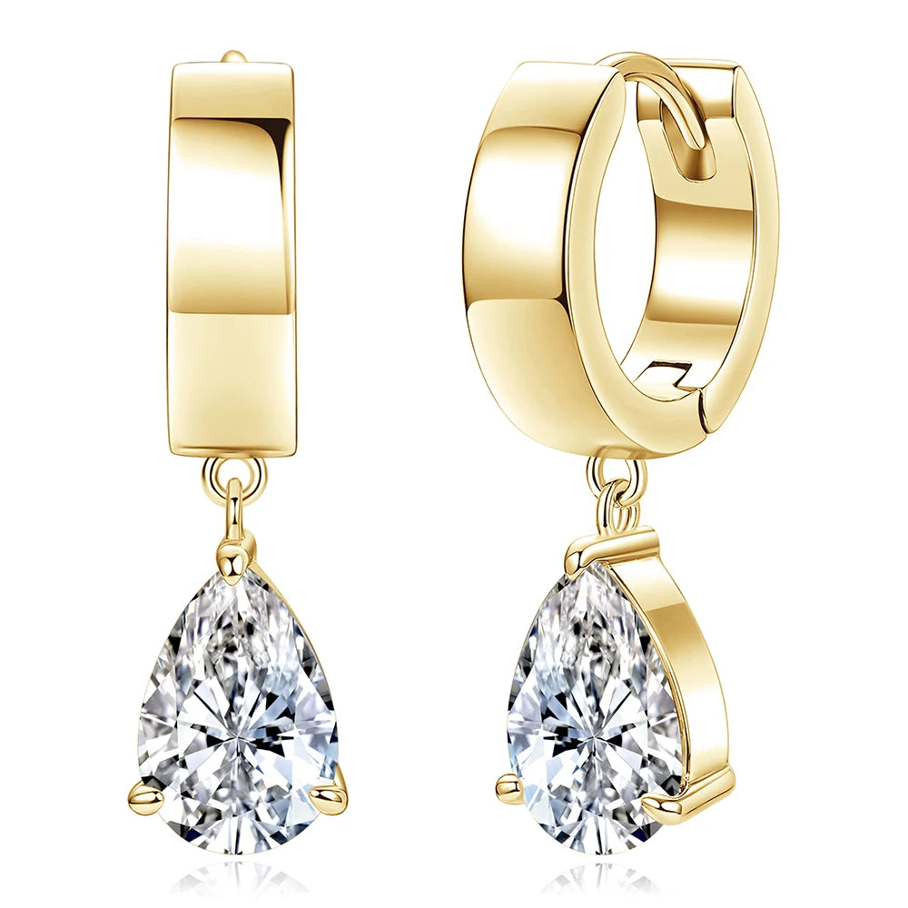 OXTAO Minimalist D VVS1 Moissanite Teardrop Earrings for Women Luxury Wide Band Drop Huggie Earrings Party Jewelry 14K Gold Filled