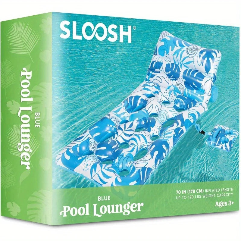 JOYFY Adjustable Backrest Pool Floats-Tropical Leaves Pool Lounger Floaties Adults with Cup Holders Inflatable Tanning Float