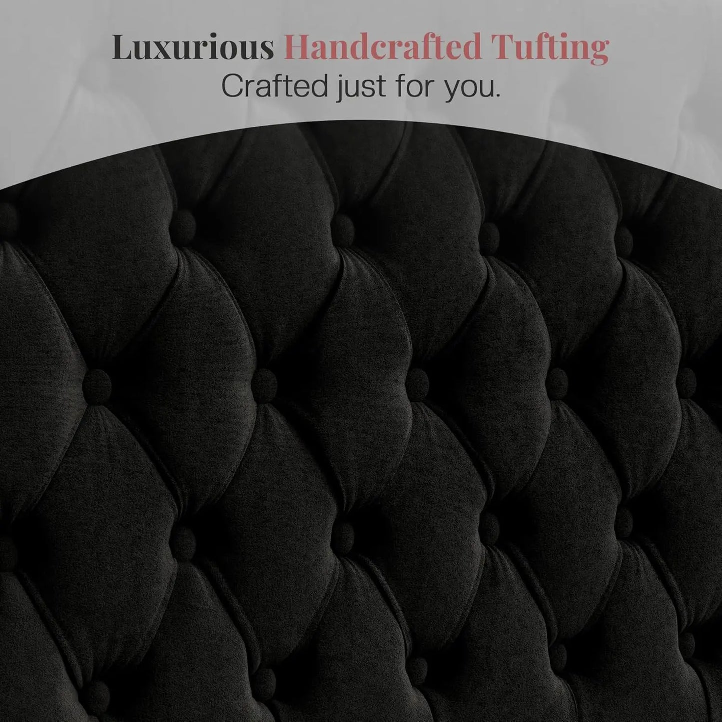 King Size Bed Frame Wingback Velvet Upholstered Platform Deep Button Tufting Solid Wood Legs No Box Spring Black, Customized