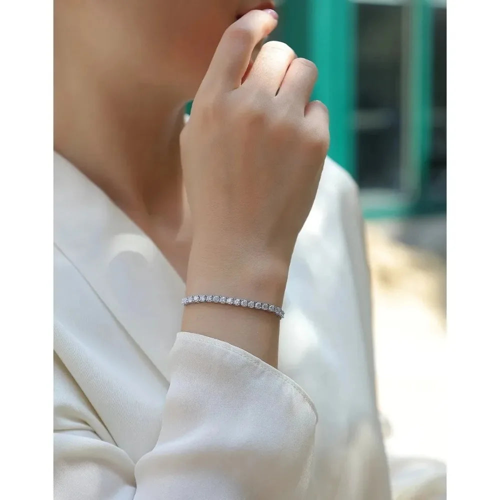 S925 Silver Moissanite Tennis Bracelet 3mm 4mm 5mm Round Cut Adjustable Bolo Chain For Women Anniversary Gift Fine Jewelry