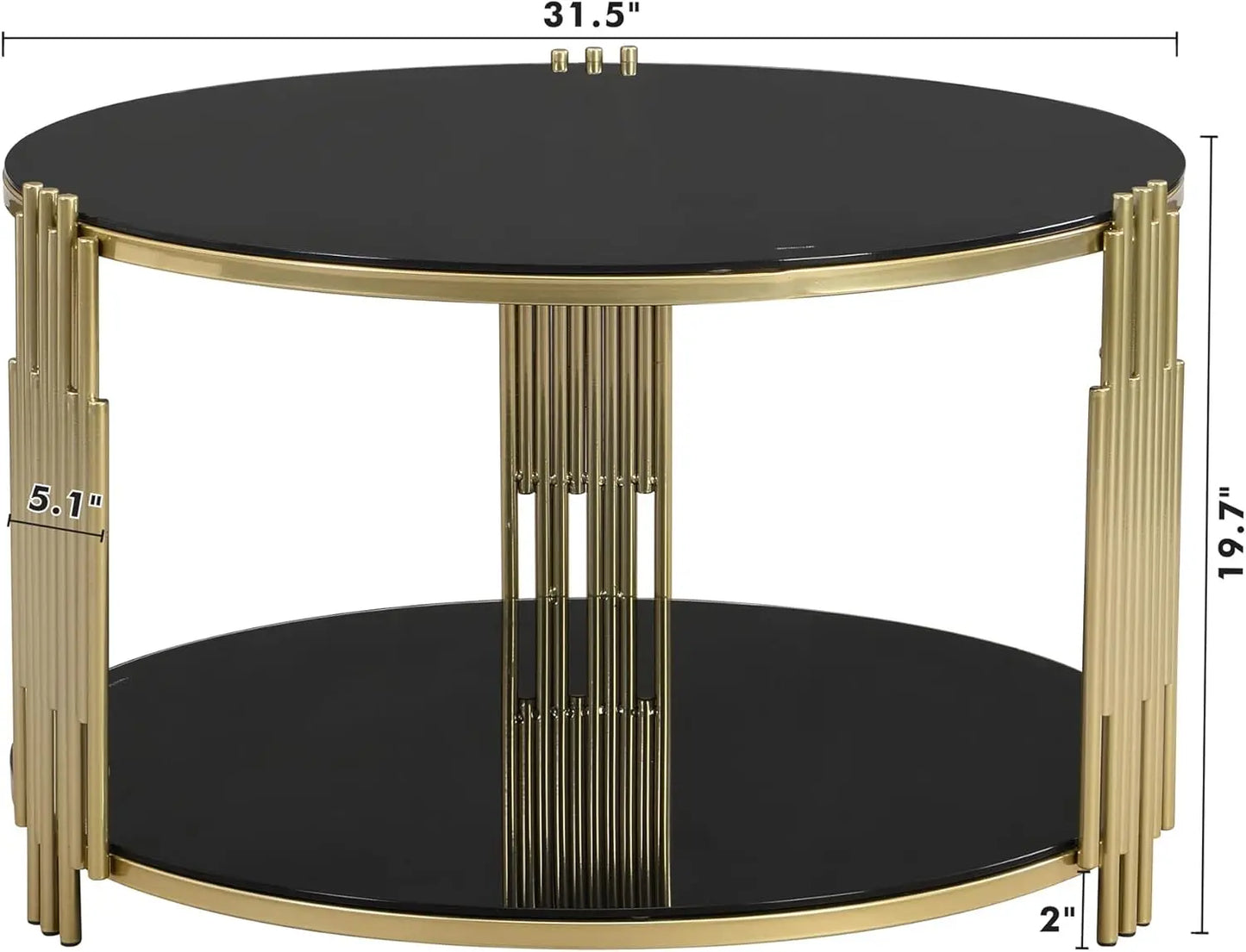 mirror coffee table, asymmetrical metal, circular metal drum base, gold finish lower shelf modern, black