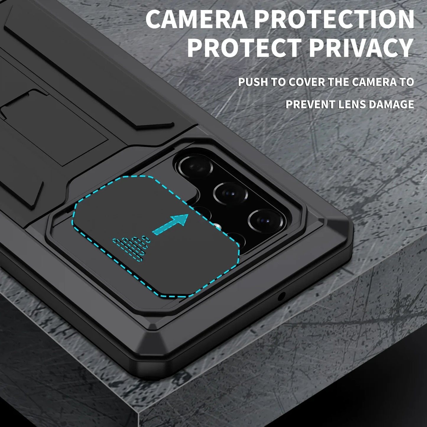 Military Grade Full-Body Rugged for Samsung Galaxy S24 S23 S22 Ultra Plus Case Built-in Kickstand Slide Camera Protective Cover