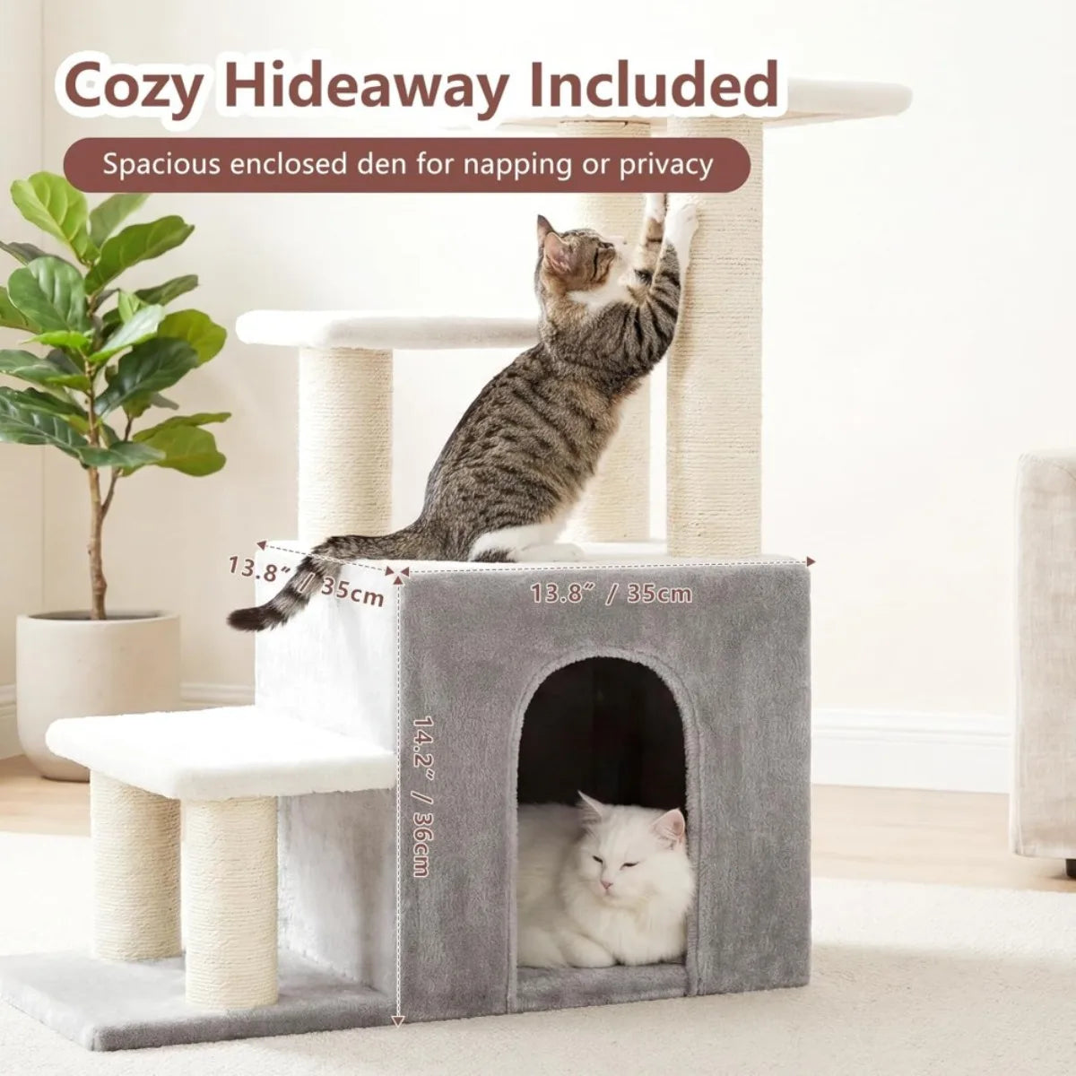 Pet Stairs for Cats and Small Dogs 29.5 inch High Steps with Condo Cave and Sisal Scratchers for Indoor Use