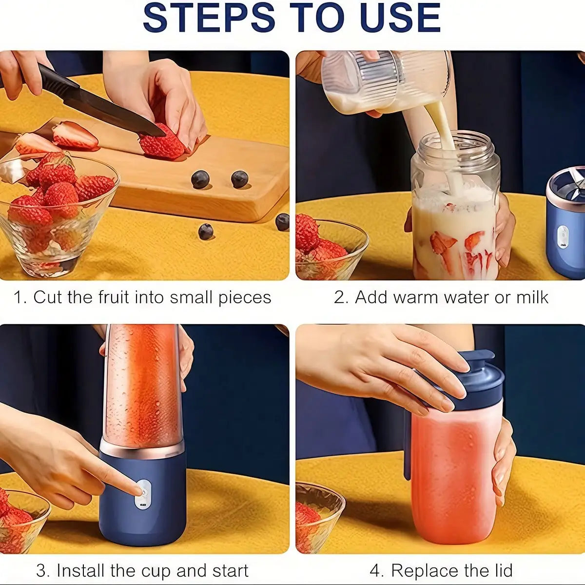 2-Cup Multi-Functional Electric Juicer, Blender, Juicer With 6 Blades - Wireless, Portable, USB Charging - Perfect For Smoothies And Vegetable Juices. Great Kitchen Accessory And Gift For Health Enthusiasts