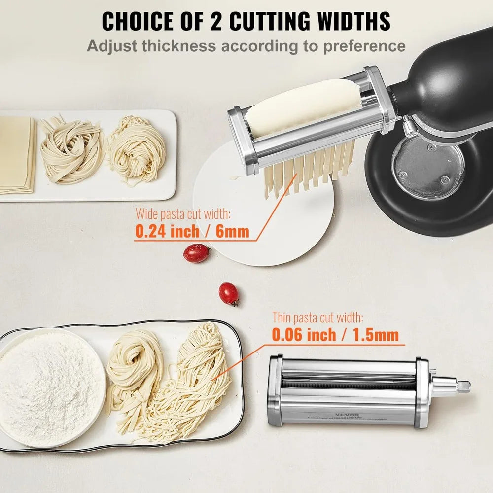 Pasta Attachment for KitchenAid Stand Mixer, Stainless Steel Pasta Maker with 3 Cutters, 8 Thickness Settings