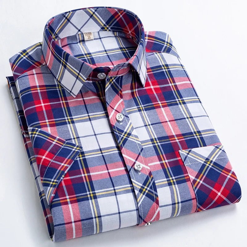 High Quality Men's Plaid Short Sleeve Shirts Business Casual Striped Turn-Down Collar Summer Man Shirt