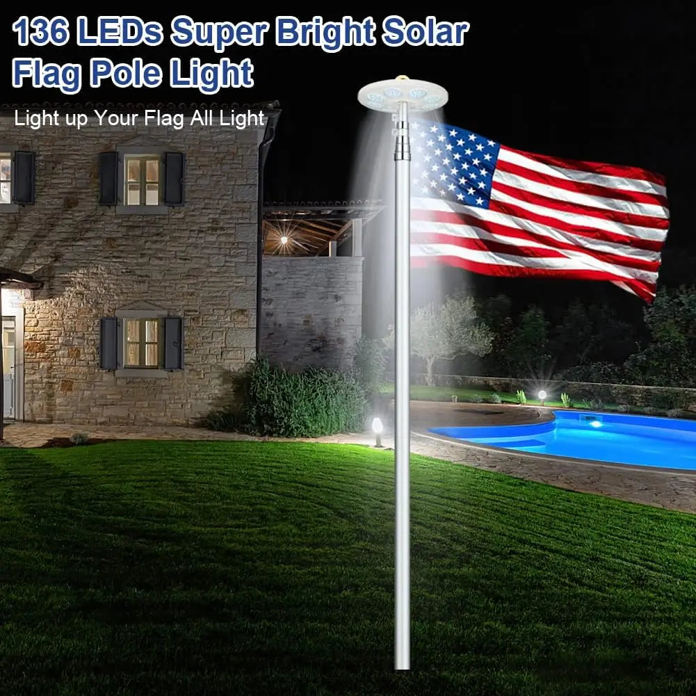 Solar Flag Pole Light,136 LEDs Flagpole Light, Flap Pole Lights for 15-30FT Outside,Auto On/Off Energy Saving Dusk to Dawn