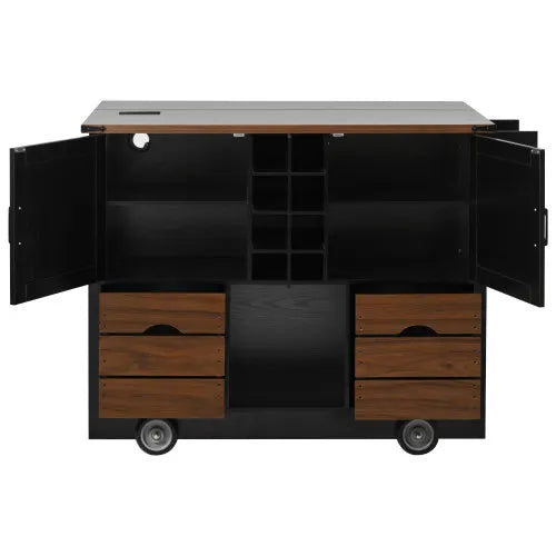 54"Kitchen Island with Drop Leaf, Power Outlet, Kitchen Storage Cart with 2 Doors, 2 Drawers, 4 Large Wheels